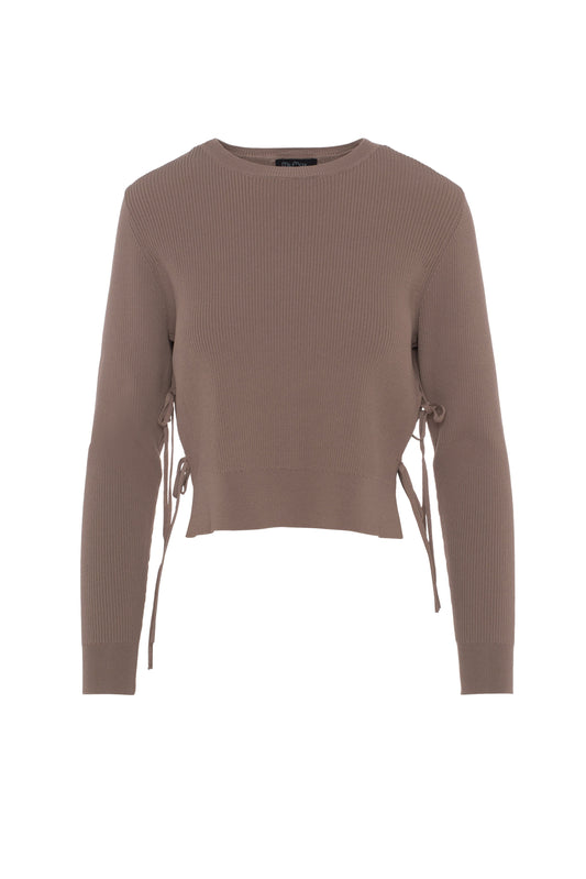 Cropped Double Tie Sweater Stucco