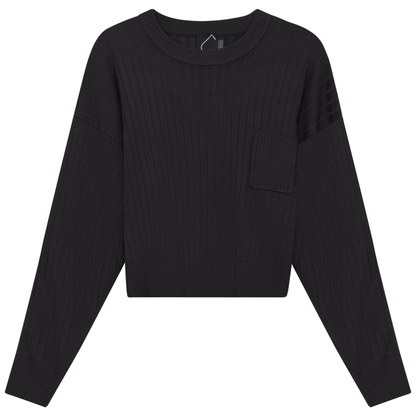 Cropped Loose Pocket Sweater Black
