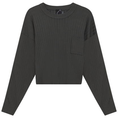 Cropped Loose Pocket Sweater Dark Olive