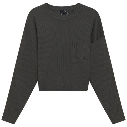 Cropped Loose Pocket Sweater Dark Olive