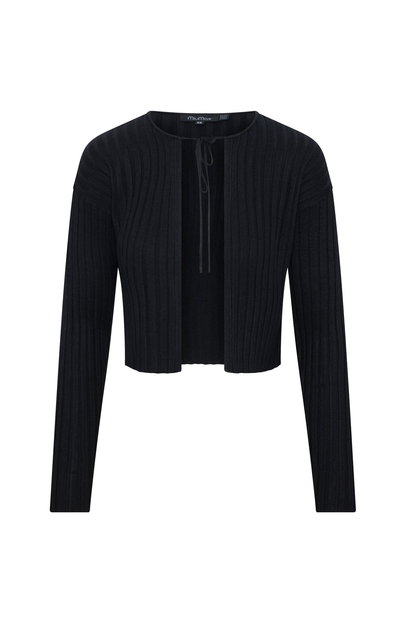 Cropped Knit Tie Cardigan Black