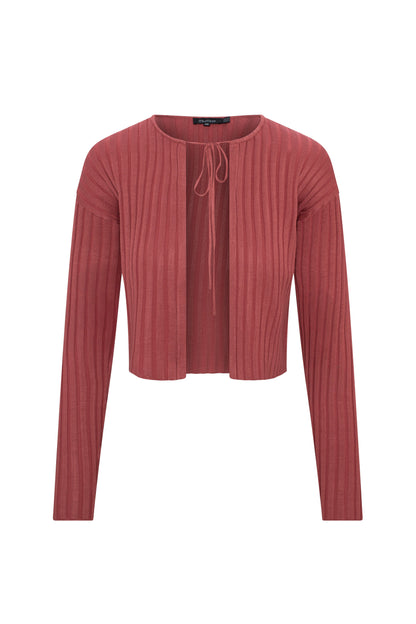 Cropped Knit Tie Cardigan Champagne