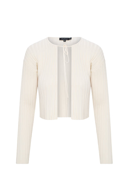 Cropped Knit Tie Cardigan Cream