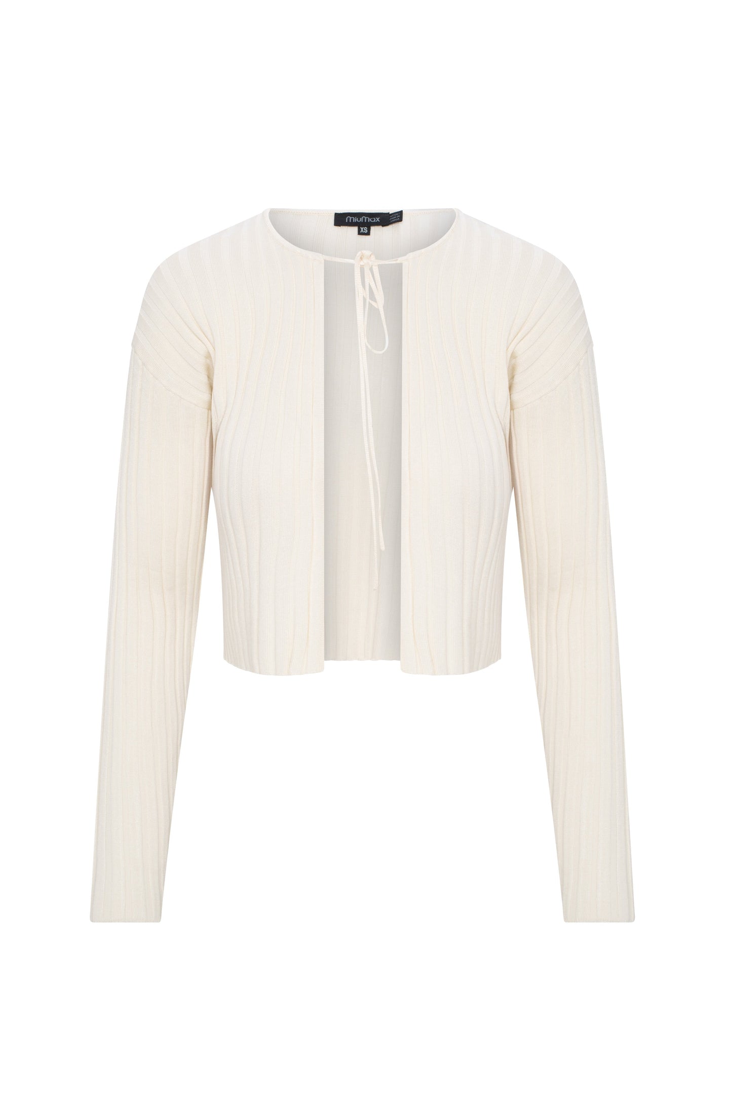 Cropped Knit Tie Cardigan Cream
