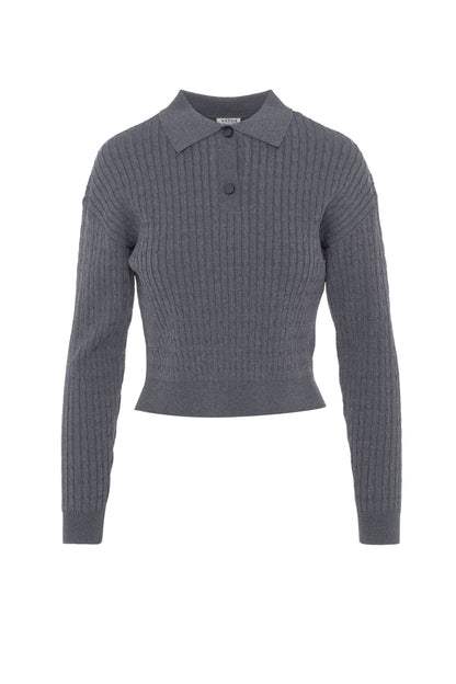 Cropped Cable T Sweater Dark Grey Mix