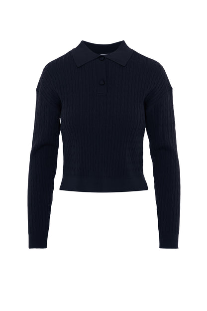 Cropped Cable T Sweater Dark Navy