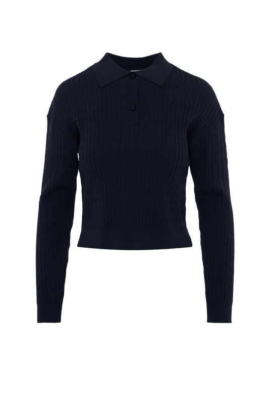 Cropped Cable T Sweater Dark Navy