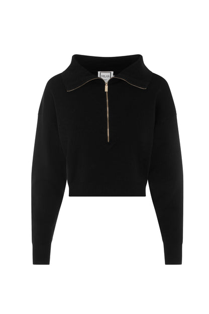 Cropped Dolman Zip Sweater Black