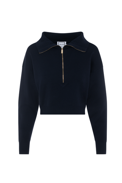 Cropped Dolman Zip Sweater Dark Navy