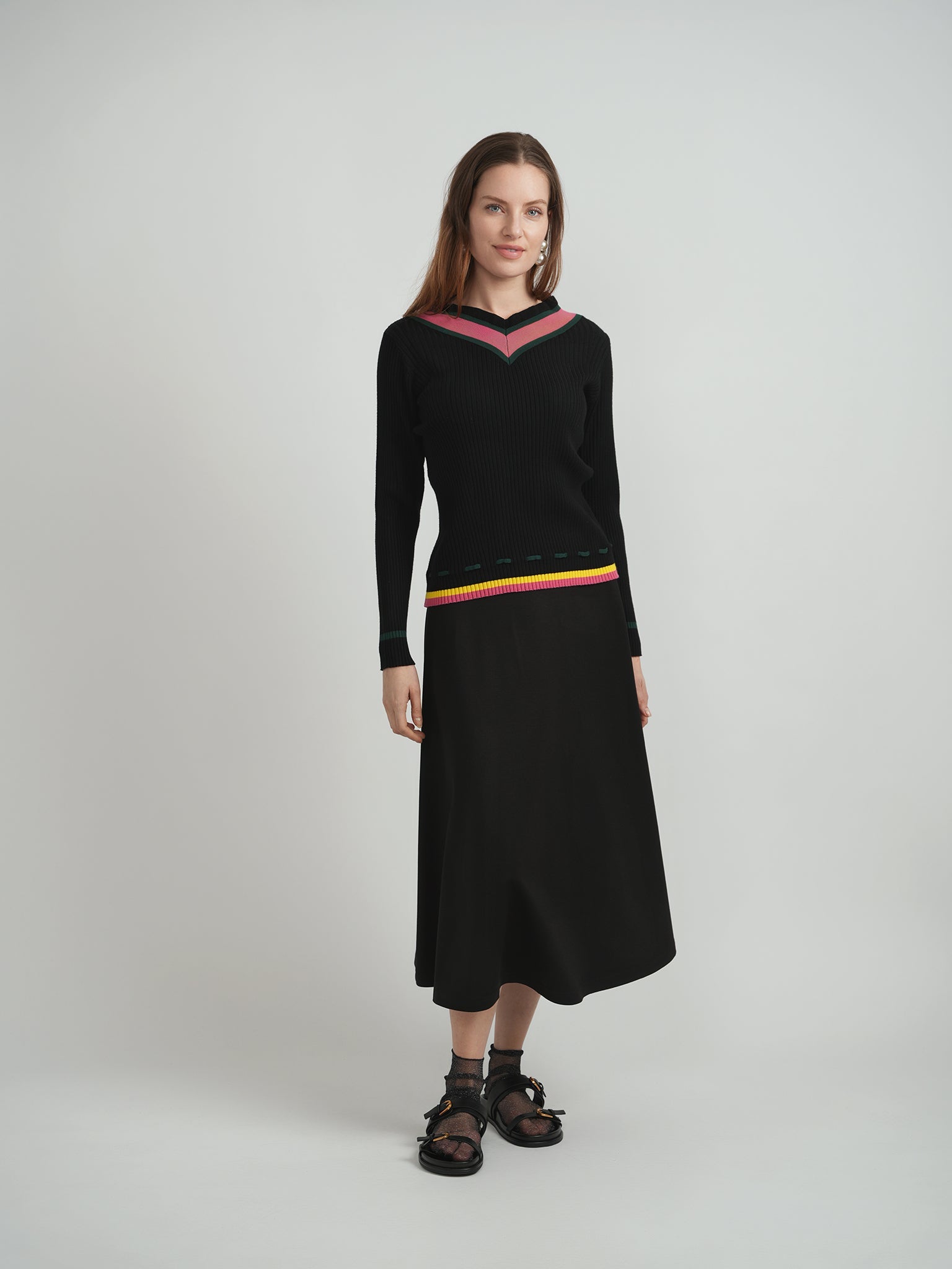 Contrast Paper Bag V Sweater