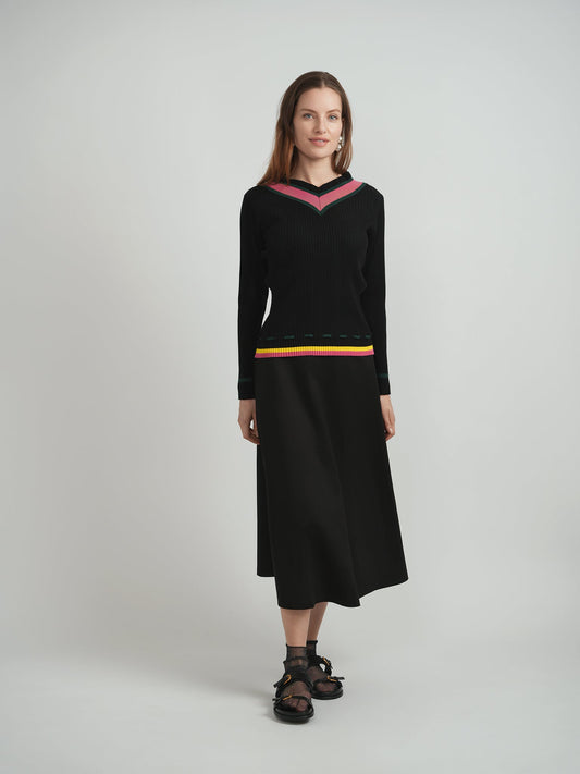 Contrast Paper Bag V Sweater