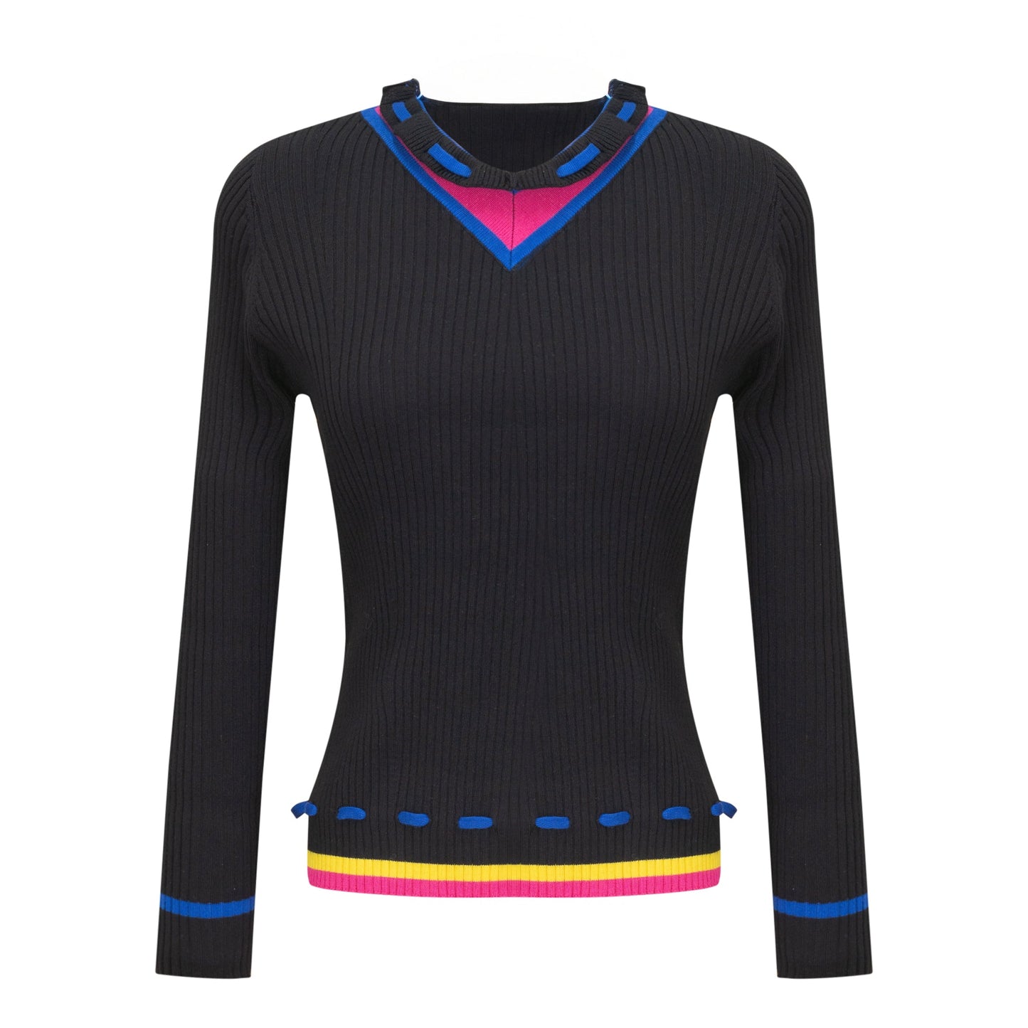 Contrast Paper Bag V Sweater Black