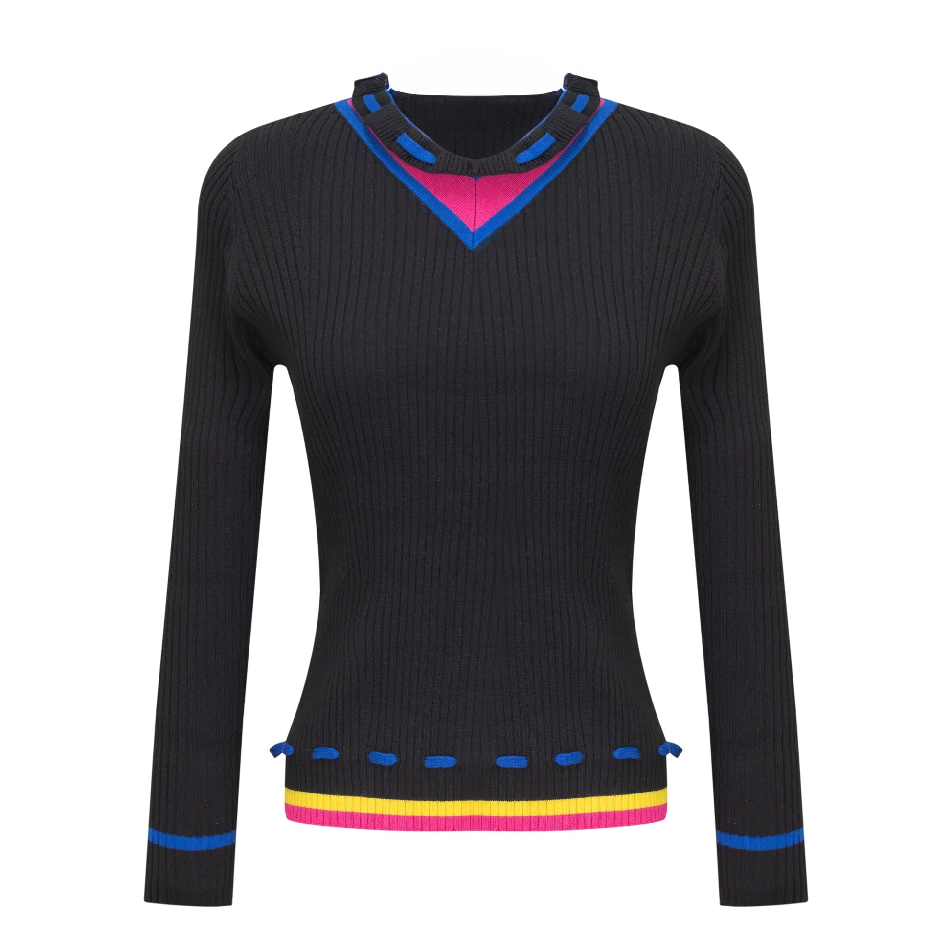 Contrast Paper Bag V Sweater Black