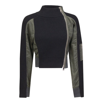 Heavy Knit Sweater Jacket Black Olive