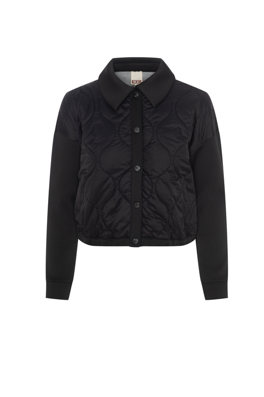 Cropped Quilted Scuba Combo Bomber Jacket Black