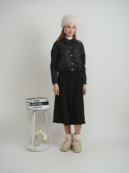 Cropped Quilted Scuba Combo Bomber Jacket