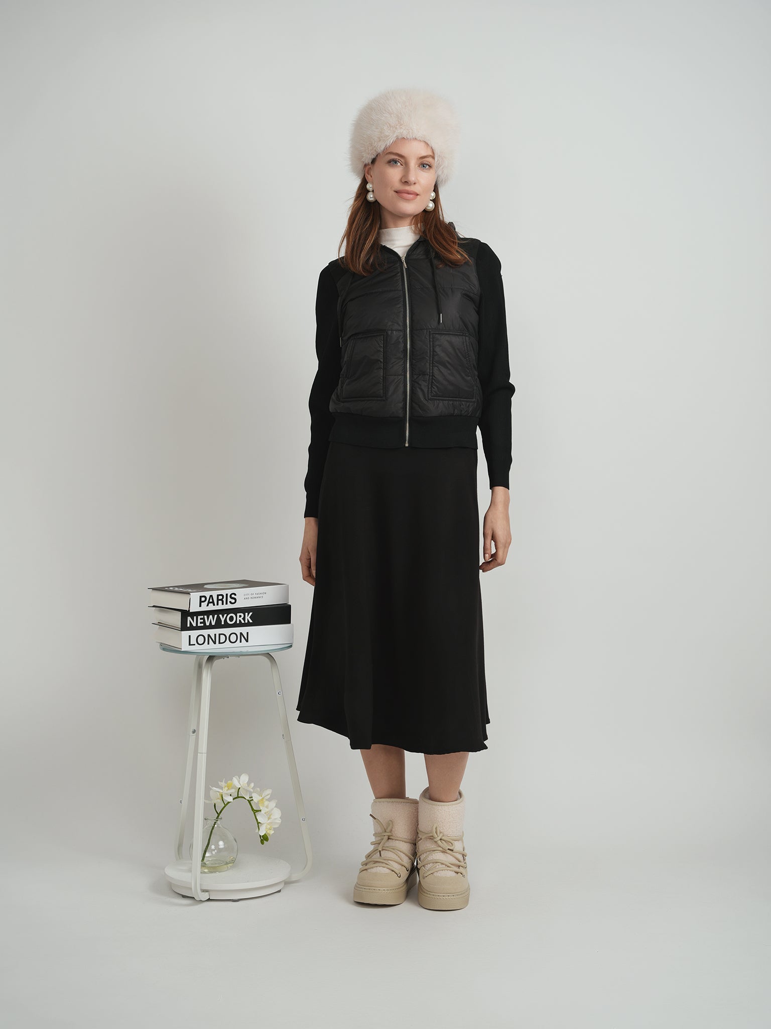 Knit Quilt Hooded Jacket