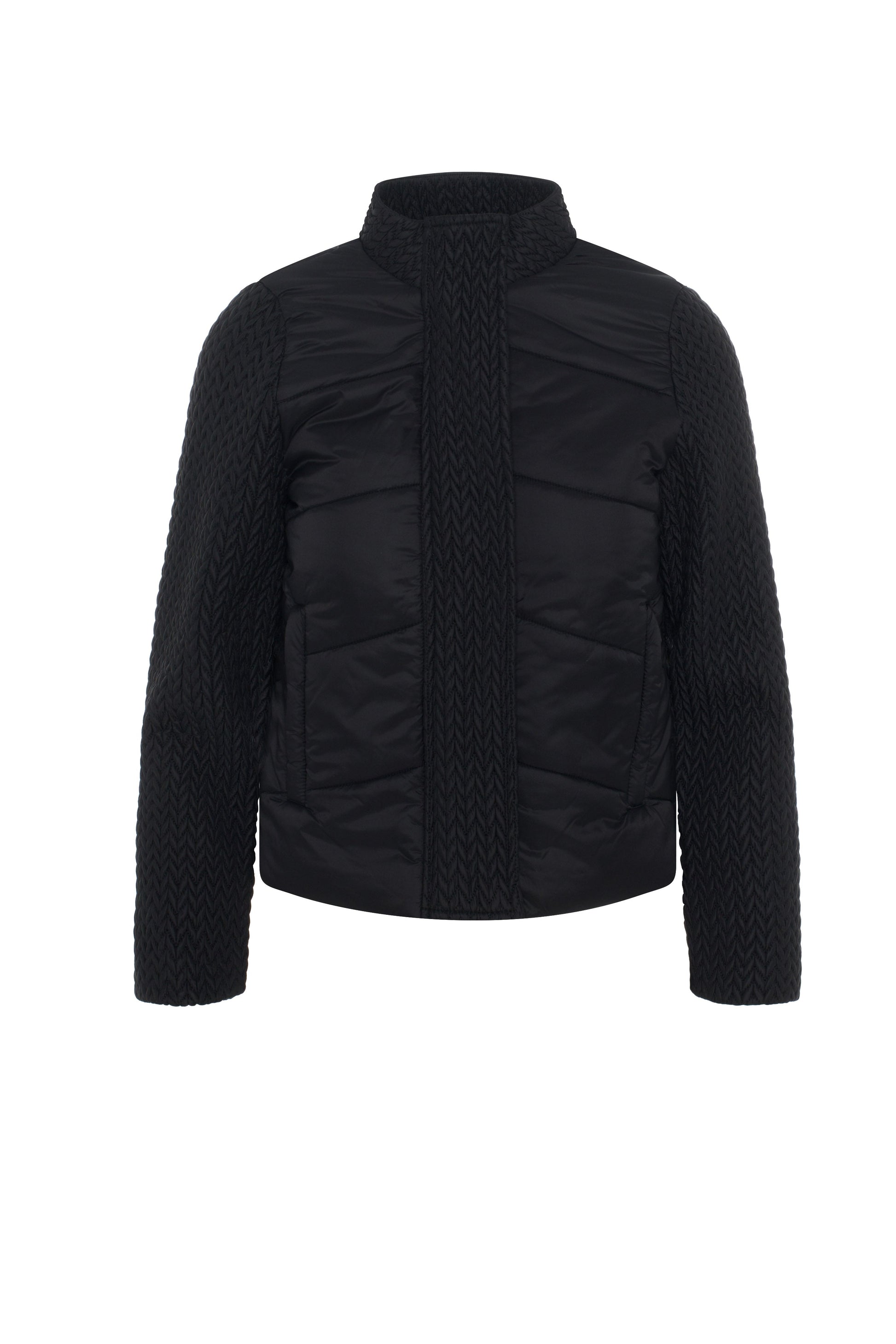 Quilted Braided Bomber Jacket Black