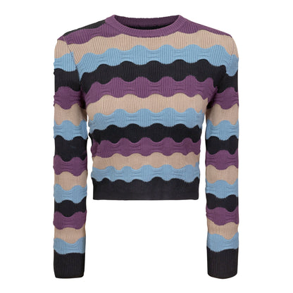 Cropped Textured Knit Top Multi