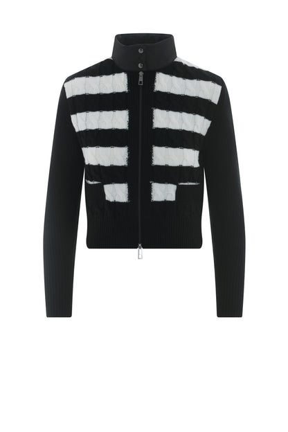 Striped Knit Quilt Cardigan Black Cream