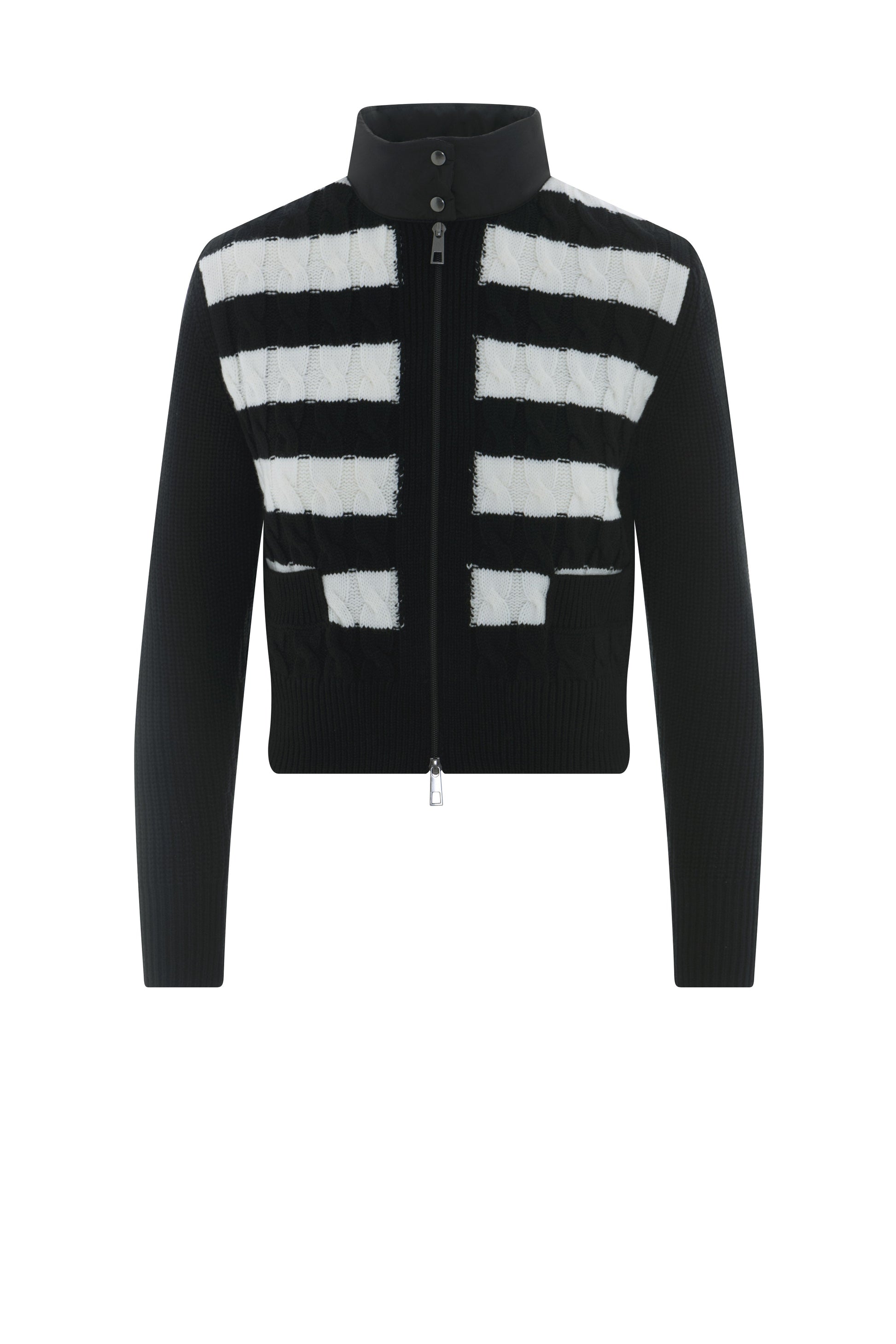 Striped Knit Quilt Cardigan Black Cream