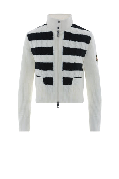 Striped Knit Quilt Cardigan Cream Black