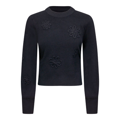 Ribbed Applique Sweater Black