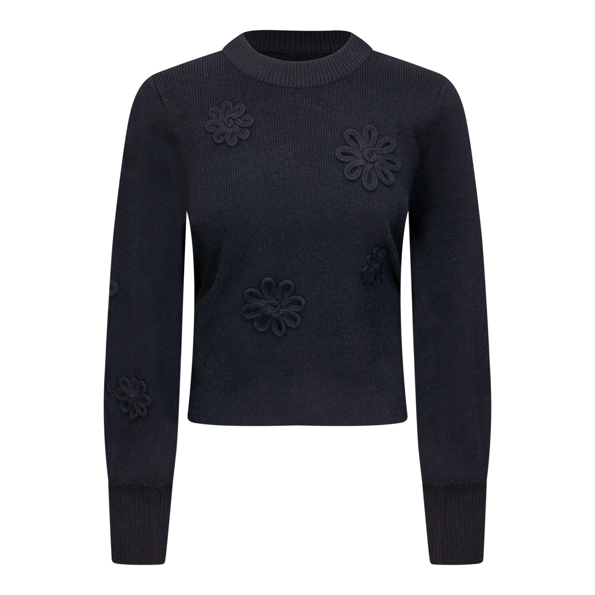 Ribbed Applique Sweater Black