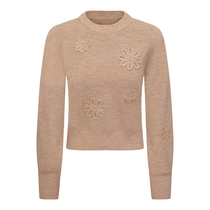 Ribbed Applique Sweater Oatmeal