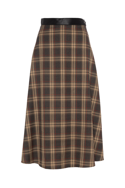 Plaid Midi Skirt Olive Grey