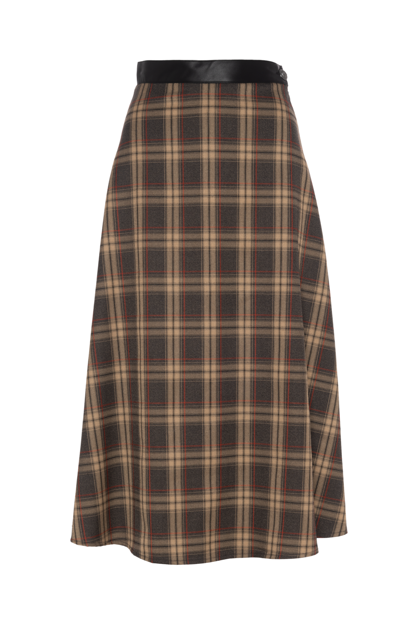 Plaid Midi Skirt Olive Grey