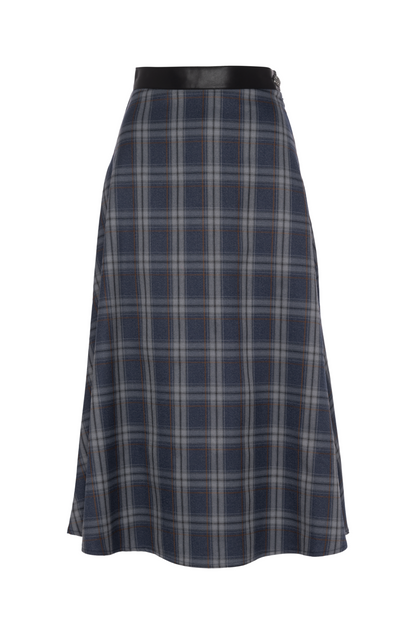 Plaid Midi Skirt Steel Blue