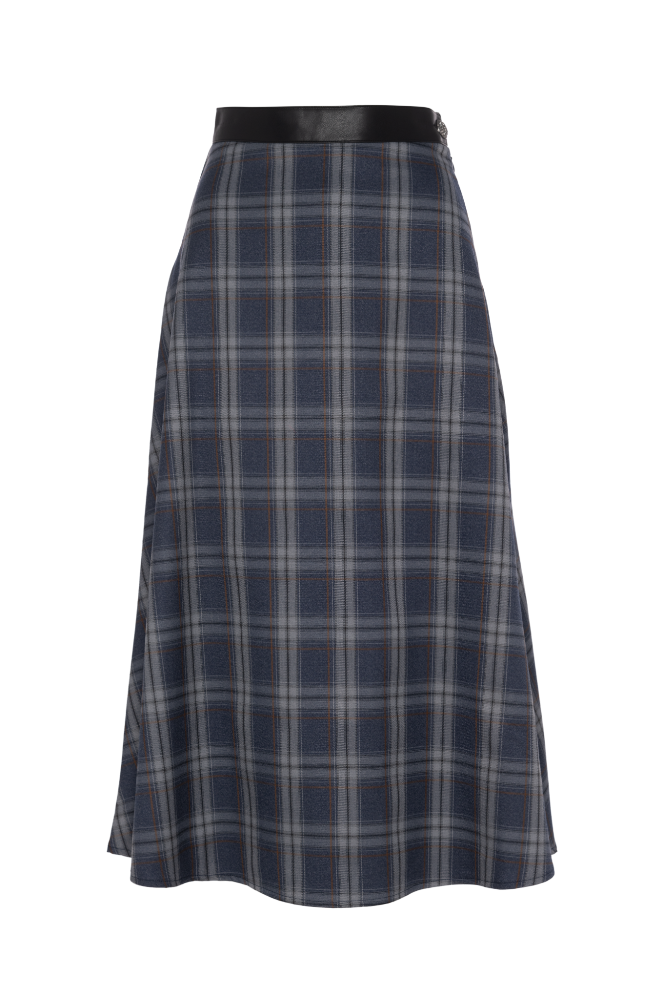 Plaid Midi Skirt Steel Blue