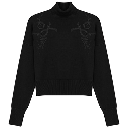 Mock Neck Applique Sweater Black
