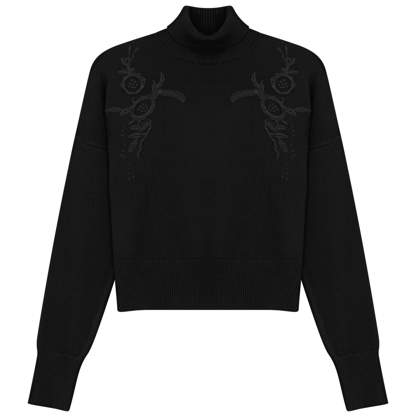 Mock Neck Applique Sweater Black
