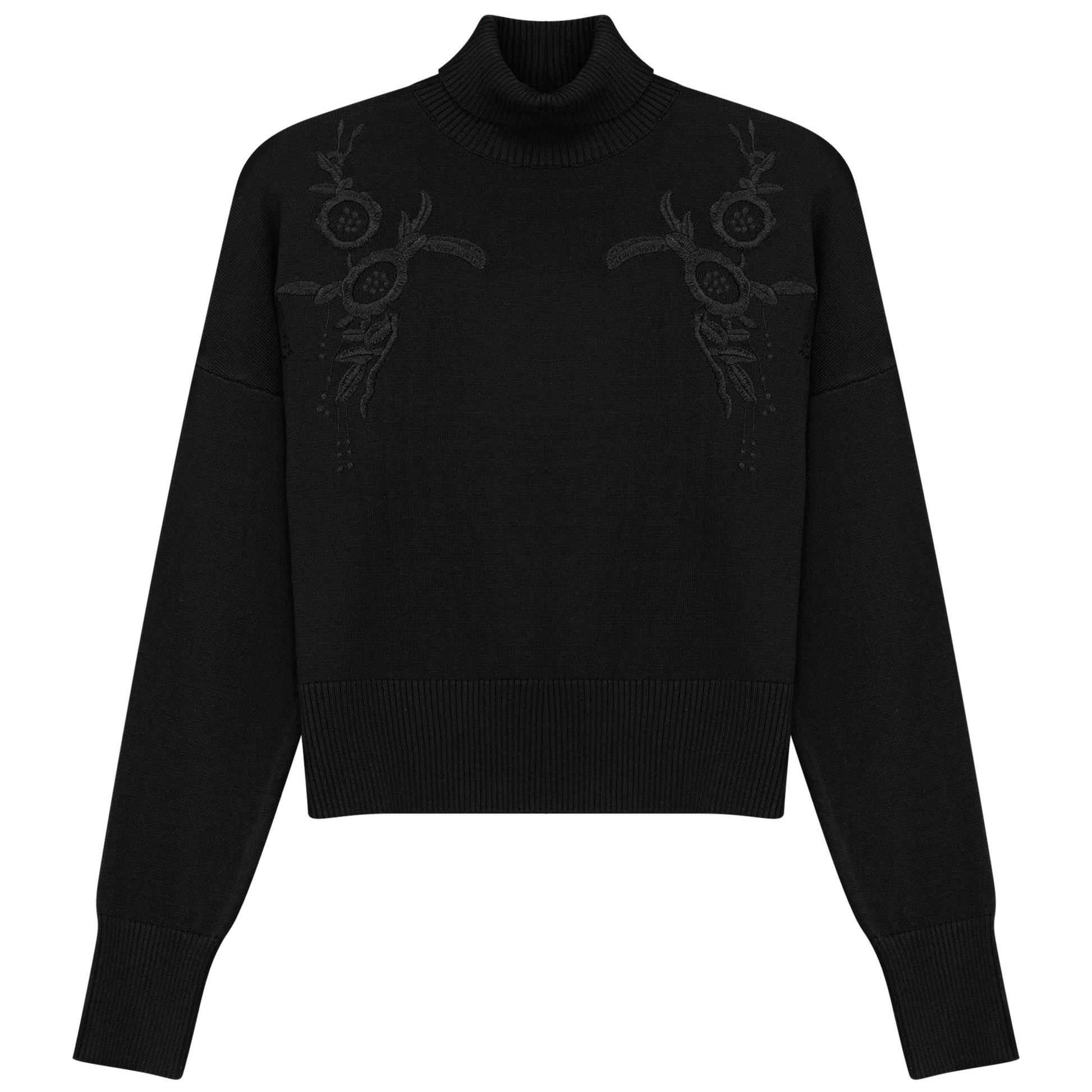 Mock Neck Applique Sweater Black