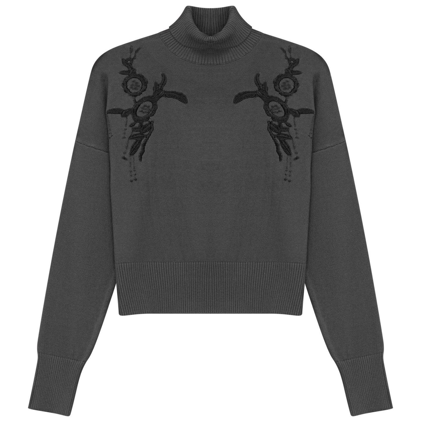 Mock Neck Applique Sweater Dark Grey Mix