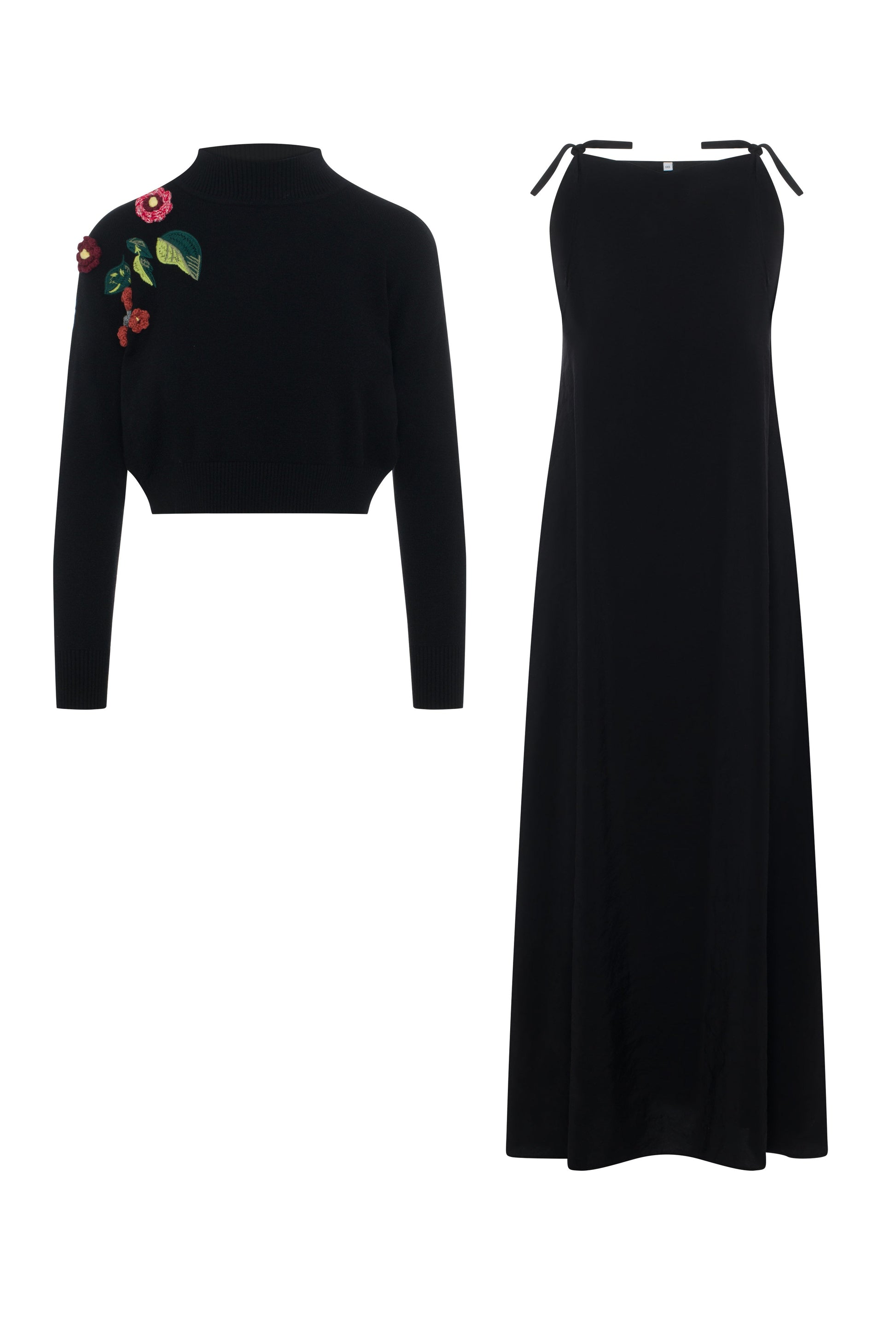 Cropped Applique SweaterJumper Set Black