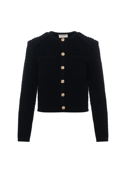 Crochet Knit Short Cardigan Black