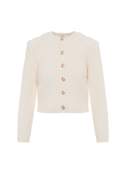 Crochet Knit Short Cardigan Cream