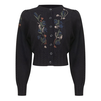 Embroidered Textured Knit Cardigan