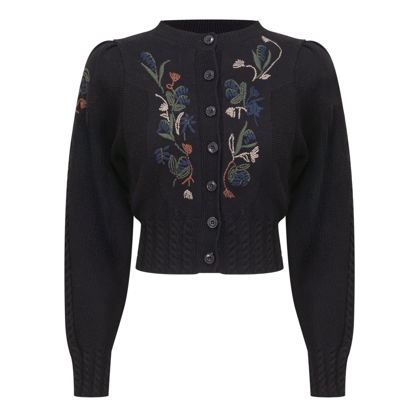 Embroidered Textured Knit Cardigan