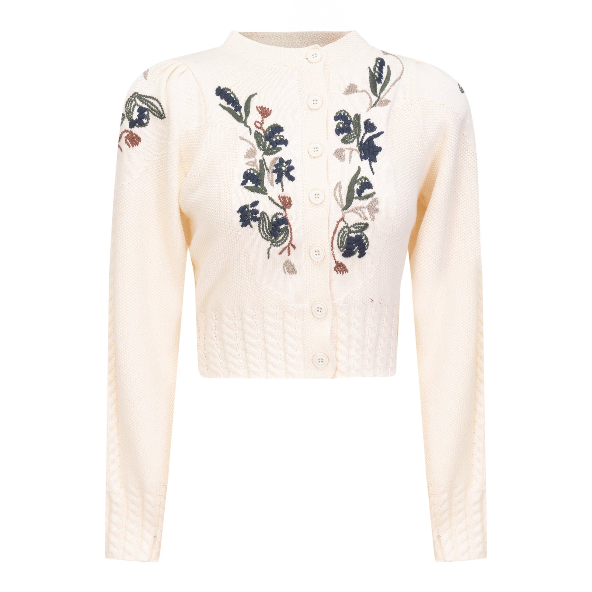 Embroidered Textured Knit Cardigan Cream