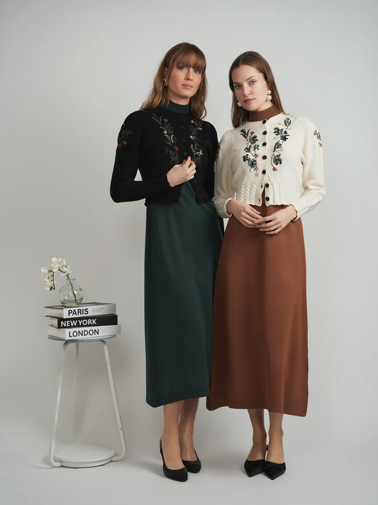 Embroidered Textured Knit Cardigan