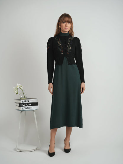 Embroidered Textured Knit Cardigan