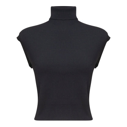 Turtle Neck Ribbed Knit Vest Black