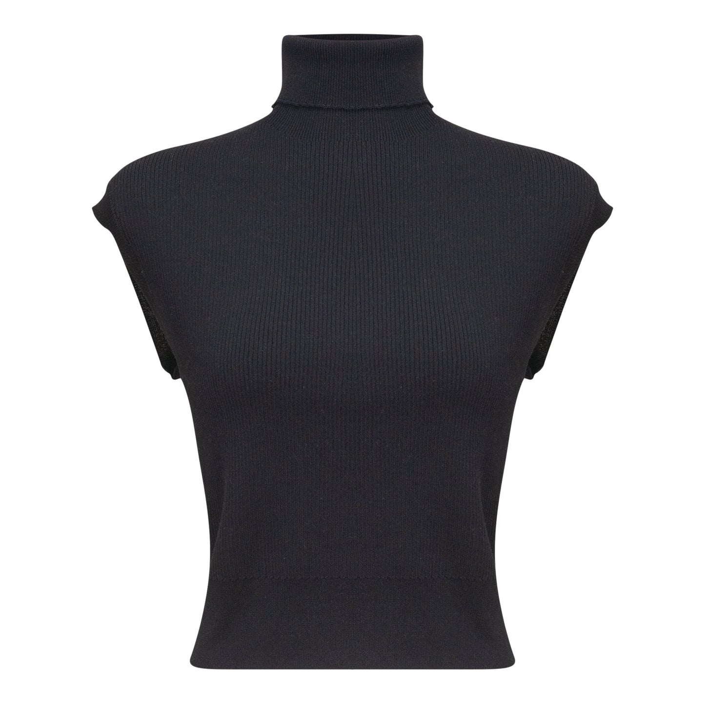 Turtle Neck Ribbed Knit Vest Black