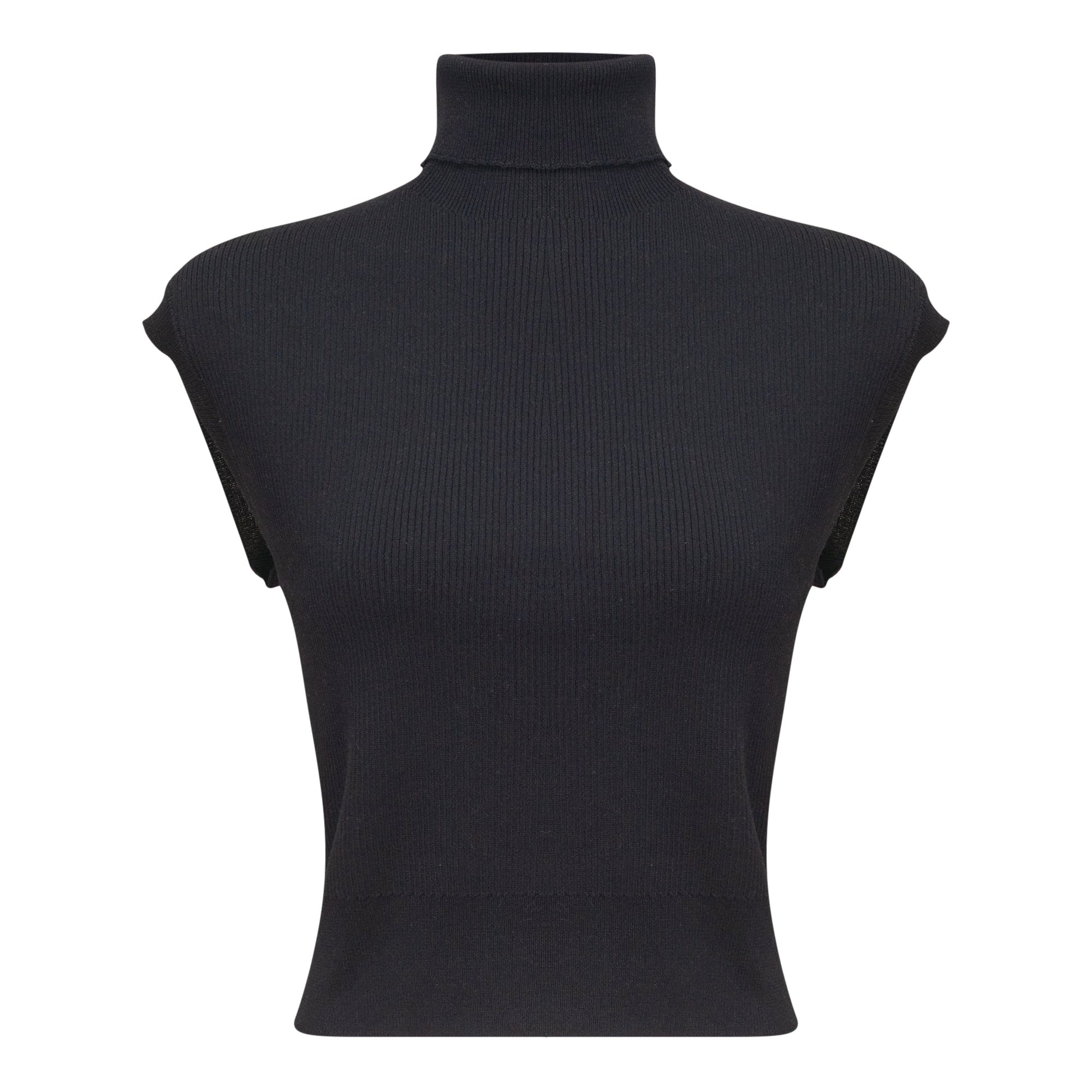 Turtle Neck Ribbed Knit Vest Black