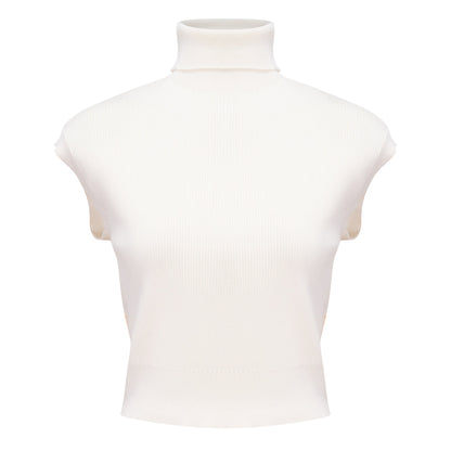 Turtle Neck Ribbed Knit Vest Cream