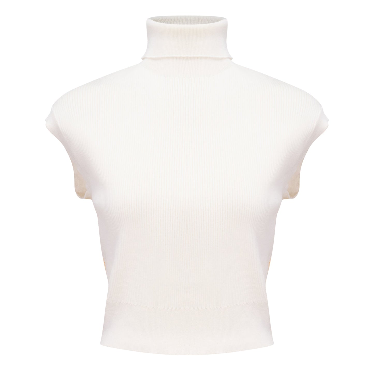 Turtle Neck Ribbed Knit Vest Cream